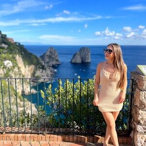 Beaded Crochet Mini Dress in Beige